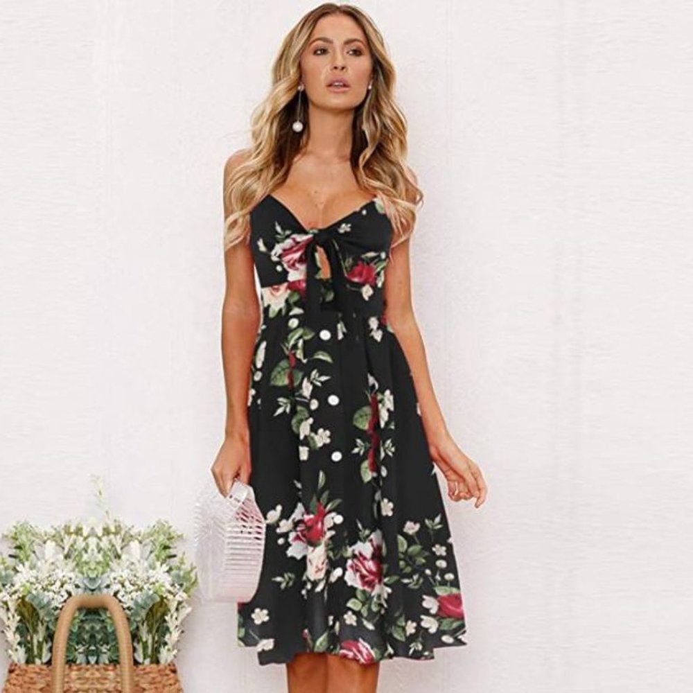 Line Backless Swing Midi Dress Summer